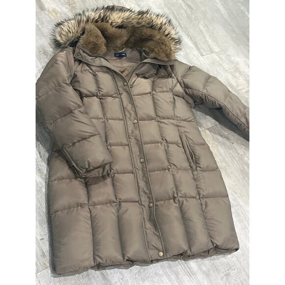 Lands End coat puffer down women’s detachable hood and back fur XL 18-20 - Picture 2 of 11